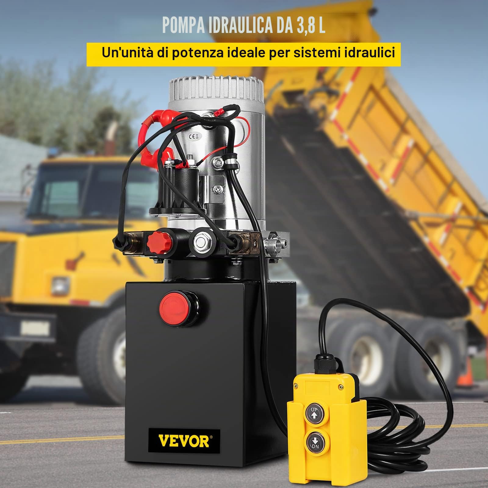 VEVOR 12V Pompa Idraulica Hydraulic Pump DC Doppia Azione con Serbatoio d'Acciaio per Elevatore (4L)