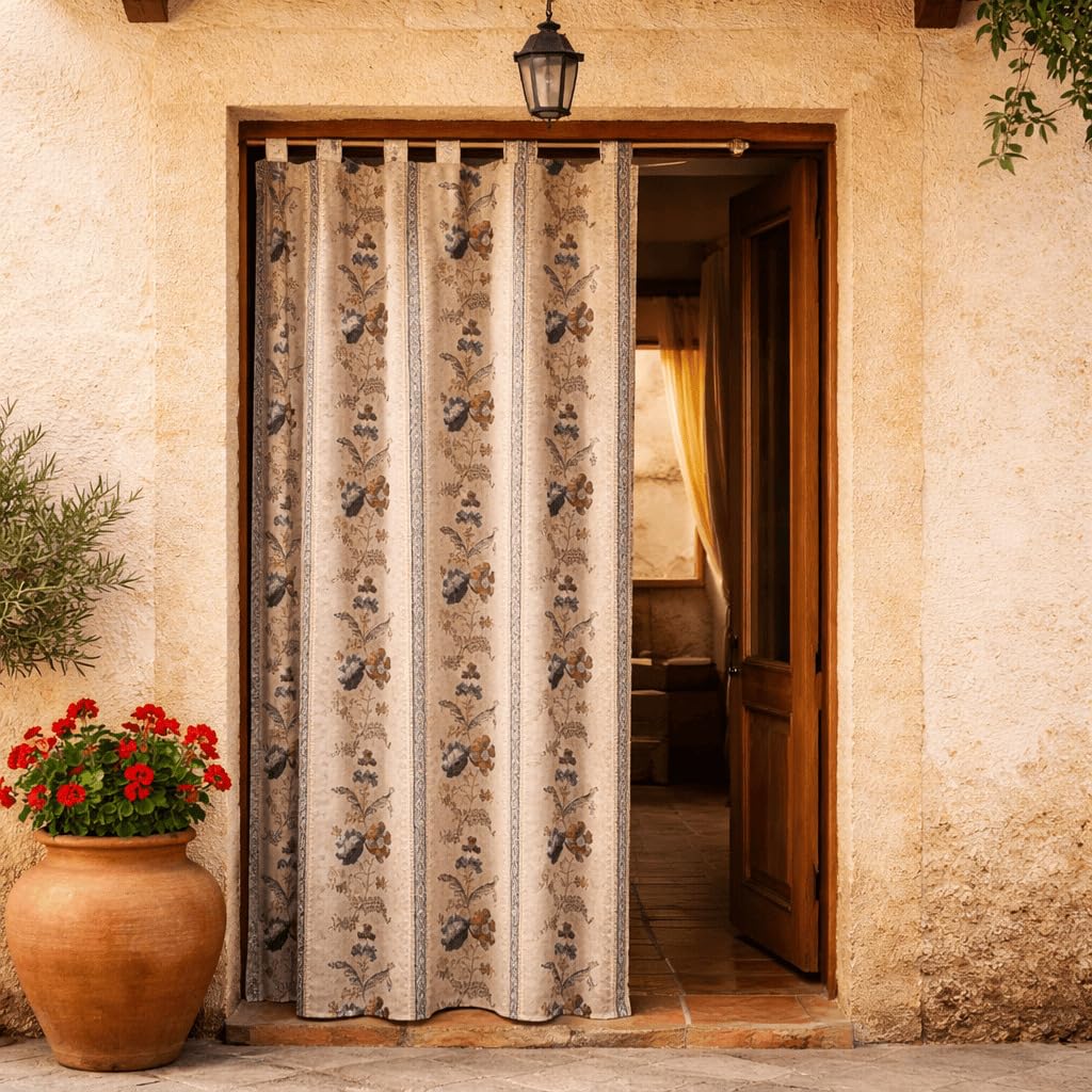 Donegal Collections - Cortina Alpujarreña 140x260 cm Jardín - Cortina Puerta Exterior Rusticas - Diseño con Trabillas Rústico - Tejido Jacquard Resistentes