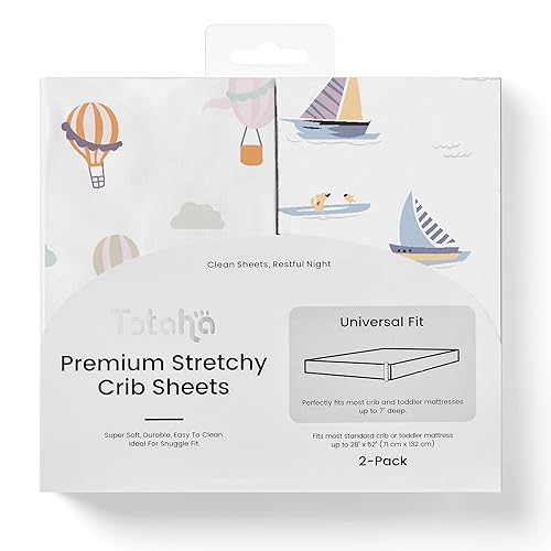 TotAha Sábanas elásticas para cuna de alta calidad (paquete de 2), hipoalergénicas, cómodas y sedosas, suaves, efecto calmante, sábanas de punto de