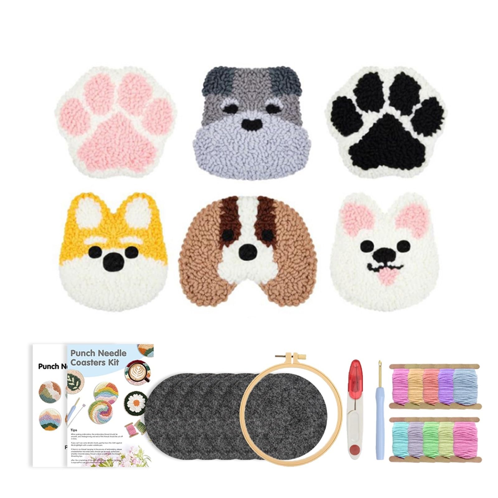 1set Punch Needle Coaster Kit Arts Craft Embroidery For Beginners Individual Table Placemats Mats for DIY(Color5)