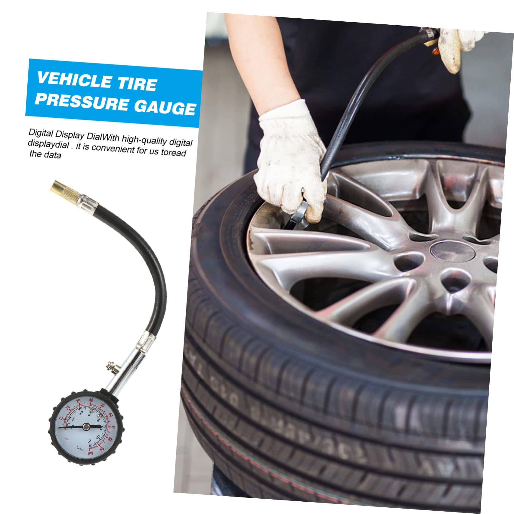SOLUSTRE 3pezzi Manometro Per Pneumatici Auto e Con Tubo Flessibile Misuratore Di Pressione Pneumatici Con Alta Precisione e Alta Affidabilità Facile Da Leggere e Correggere La Pressione