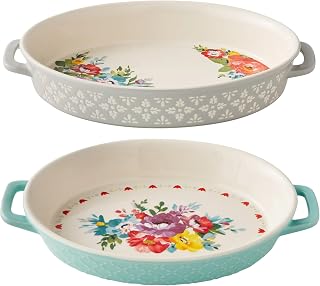 Sweet Romance Blossoms 2-Piece Oval Ceramic Baking Dish Set, Floral Design Oven Safe Casserole for Baking, Serving, and Entertaining