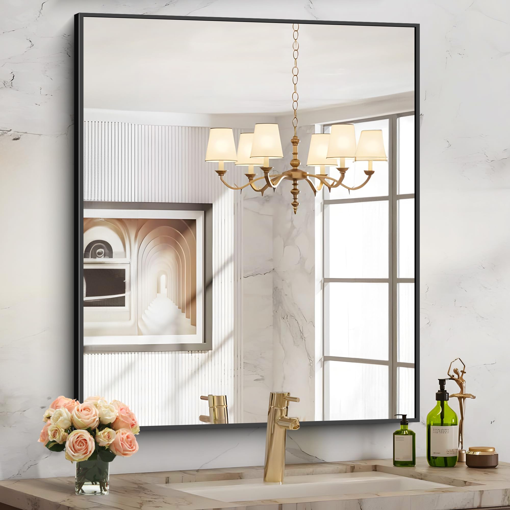 COFENY Black Bathroom Mirror for Wall, 30x36 Inch Rectangle Mirrors ...