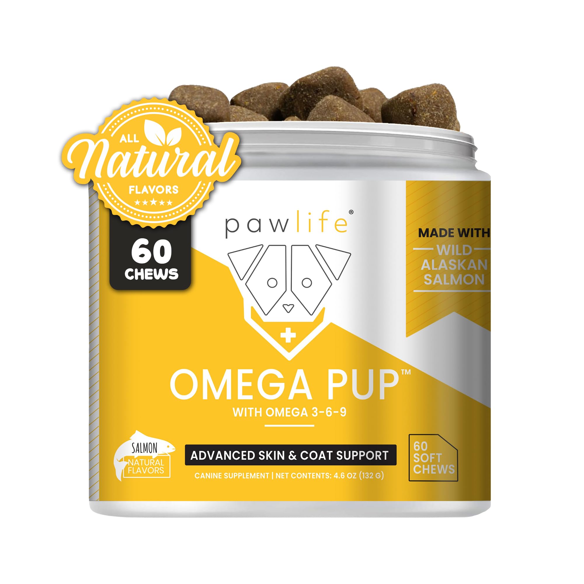 Pawlife Dog Fish Oil Supplements - 60 Omega 3 Fish Oil Dog Vitamins, Veterinarian Formulated Itching Relief for Dogs, Natural Omega 3 Fish Oil for