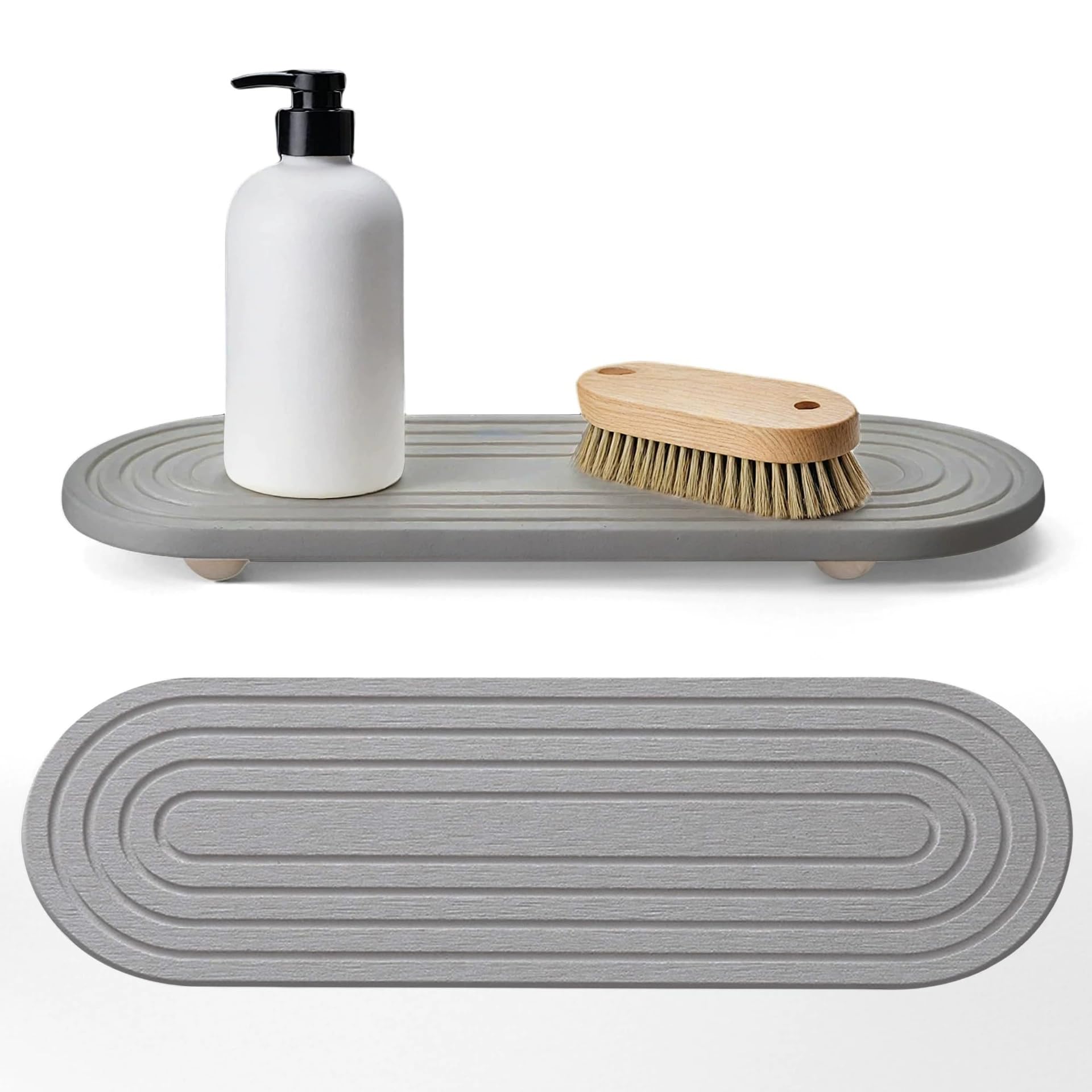 Quick Drying Stone Tray Instant - Anti Slip Fast Dry Sink Organizer & Water Absorbing Tray for Kitchen & Bathroom, Fast Drying Sink Caddy, Instant Dry Sink Organizer Mat (Light grey)