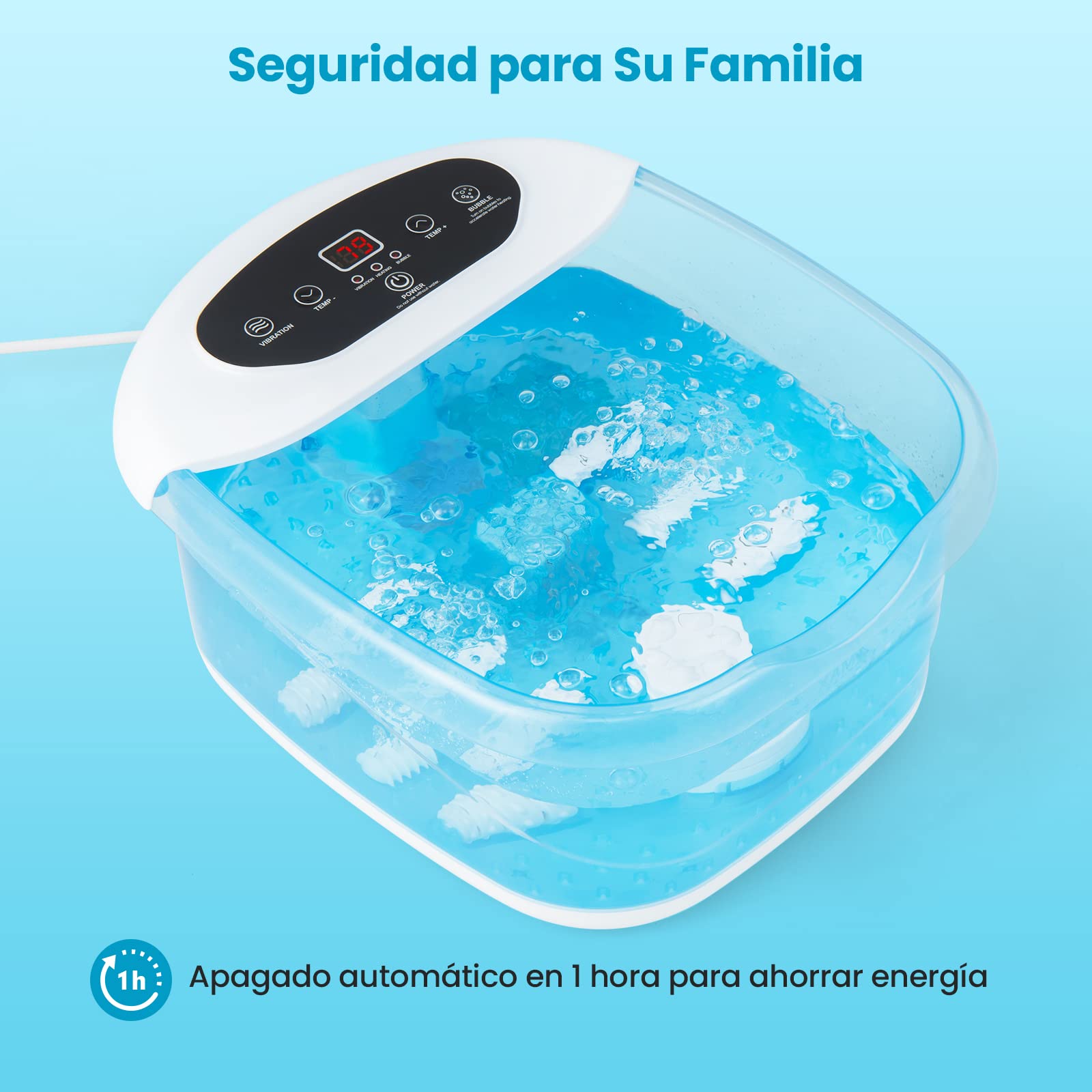 COSTWAY Masajeador de Pies para Baño, Tina para Remojar los Pies con Calor, Burbujas y Vibración, Pediluvio Masajeador con Piedra, Apagado Automático de 1 Hora, Azul