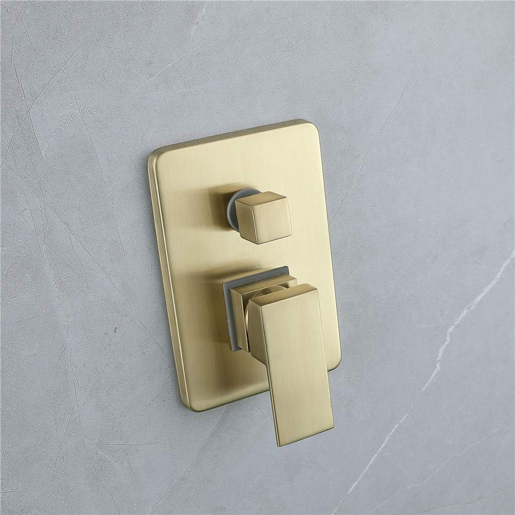 LUNEZY Bathroom Brushed Gold Brass Shower Kit Rianfall Shower Head Shower Faucet Wall Mounted Shower Arm Shower System Set with Shower Head and Shower Hose,8 inch