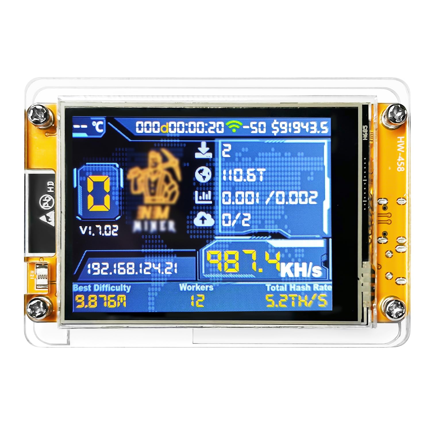 NerdMiner V2 Miner Bitcoin Miner 1060 KH/s, z 2,8-calowym wyświetlaczem ESP32 OLED, Bitcoin Miner BTC Miner Solo Loteria Miner do obliczania współczynnika skrótu, chip ESP32-DROOM