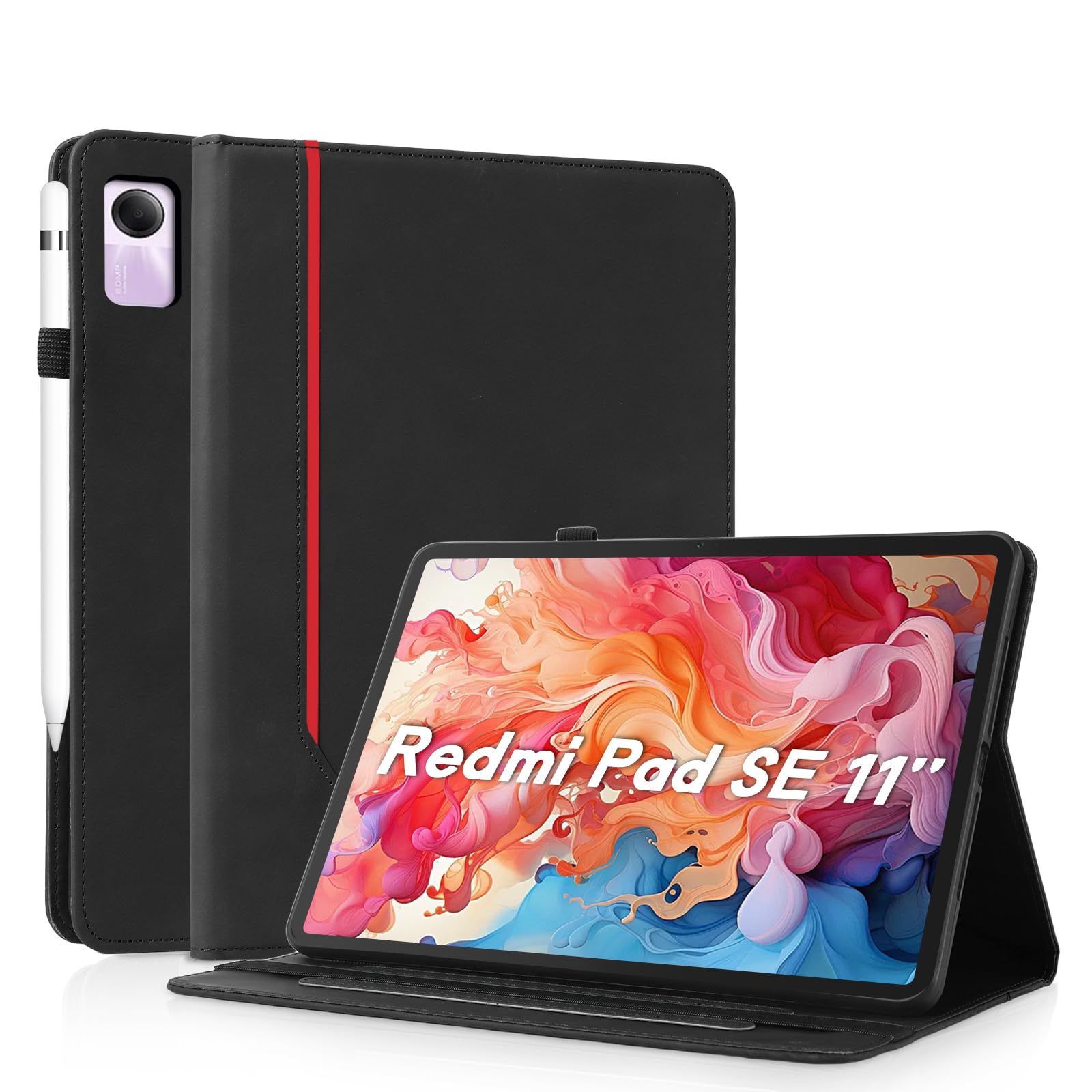 AsWant Hülle für Xiaomi Redmi Pad SE 11 Zoll 2023, Schutzhülle Ultradünne PU Leder mit Stand Schutzhülle Redmi Pad SE Hülle, Schwarz