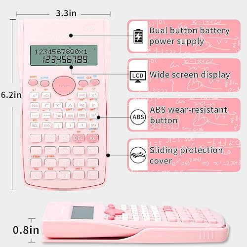 Miniatura 4 de Calculadora científica rosa, calculadora linda, calculadora de matemáticas científicas para estudiantes, geometría de álgebra básica, caculador