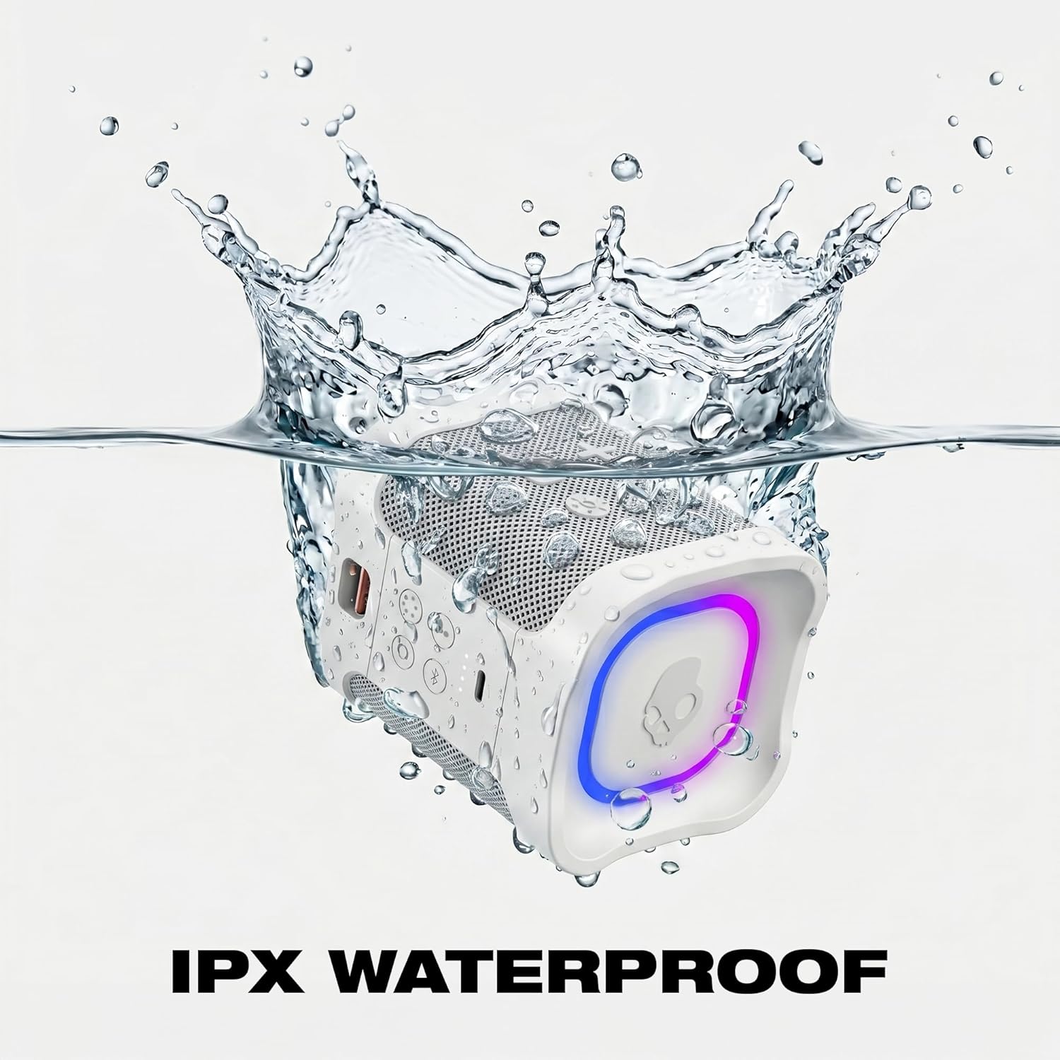 Lifeworks Skullcandy Terrain Mini 2 Wireless Bluetooth Speaker, IPX7 Water Resistant, 14H Battery, Multi-Link, LED Light Show, Lightweight & Portable (Bone)