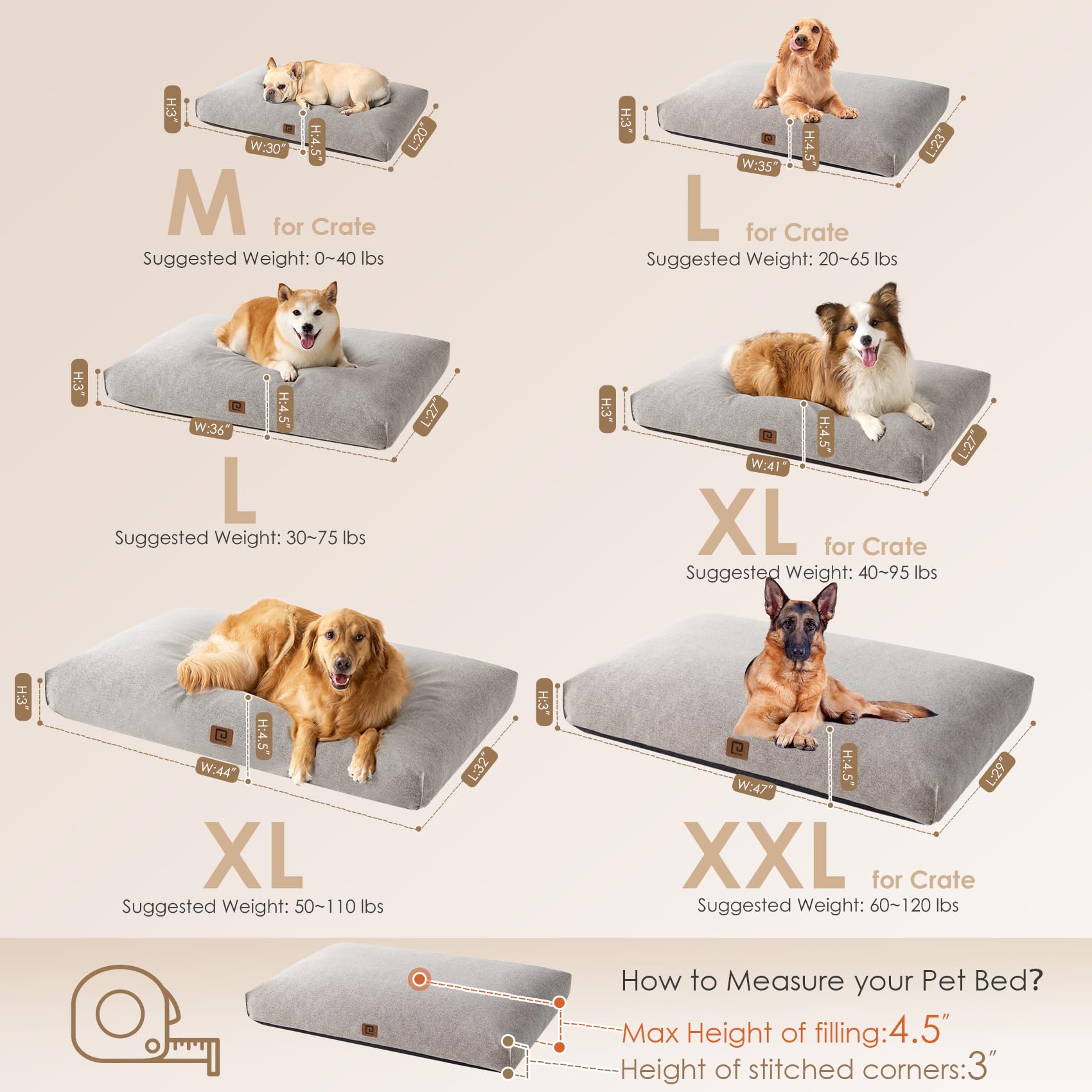 EHEYCIGA Shredded Memory Foam Dog Beds for Large Dogs with Waterproof
