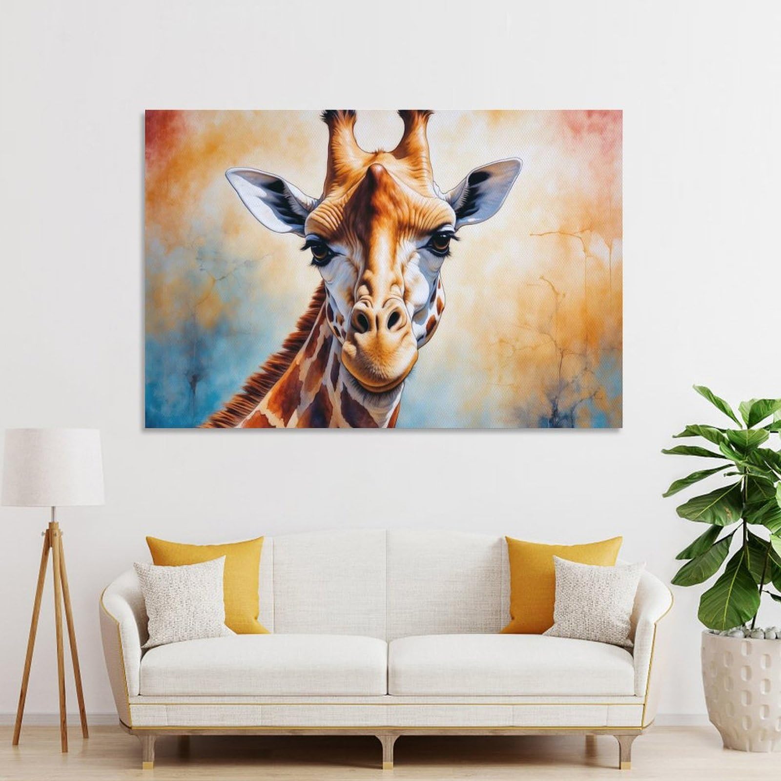 Junmoney Unframe-Style-20-1 Wall Picture Print Giraffe Portrait With Abstract Background, 16X24inch(40X60cm), For Living Room, Lounge Or Sitting Room, Modern Wall Decor For Cosy Interiors