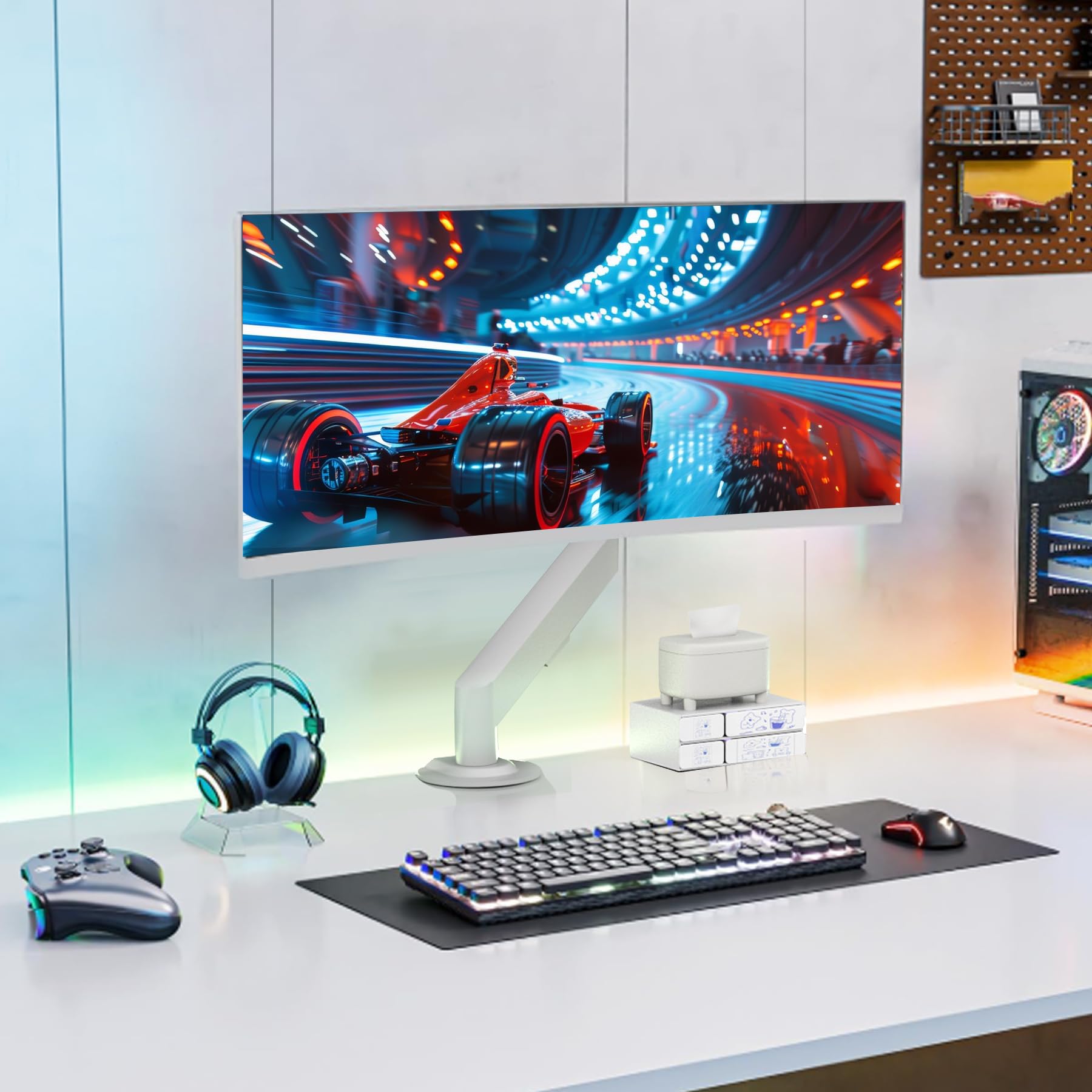 Blanco Brazo de Monitor Resorte Gas 360° 17-34 Pulgadas 9kg VESA 75x100mm 2 Montajes M5W