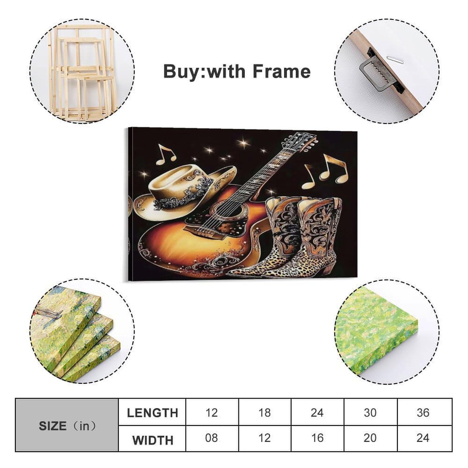 Country musica attrezzatura Pezzo Singolo Stivali da cappello da cowboy e chitarra Quadro Da Parete Arte Per La Decorazione Di Pareti Stile Contemporaneo Per Interni Moderni 20x30inch(50x75cm)