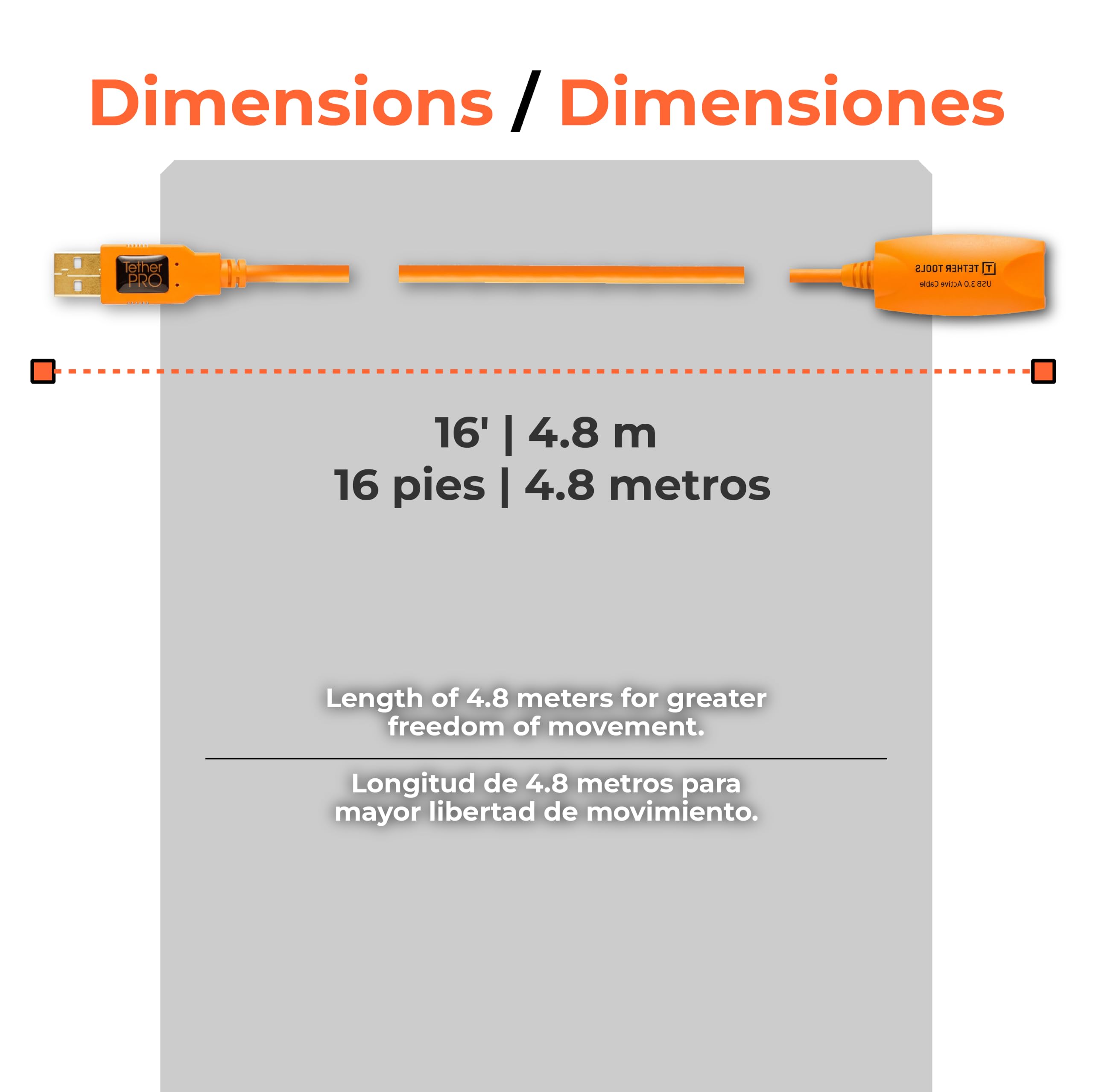 Tether Tools Cable USB Tetherpro Cable USB 3.0 de extensión Activo de 5 m en Color Naranja [CU3017]