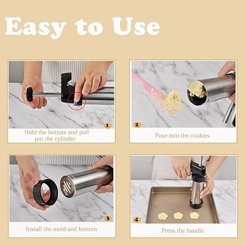 Miniatura 6 de Prensa de galletas, prensa de galletas Spritz para hornear, kit de pistola de prensa de galletas de acero inoxidable con 8 puntas de glaseado y 13