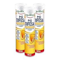 Equilibra Integratori Alimentari, Più Difesa, Integratore per la Normale Funzione del Sistema Immunitario, con Echinacea, Zinco e Vitamina C, Gusto Limone, 3 Pezzi da 20 Compresse Effervescenti