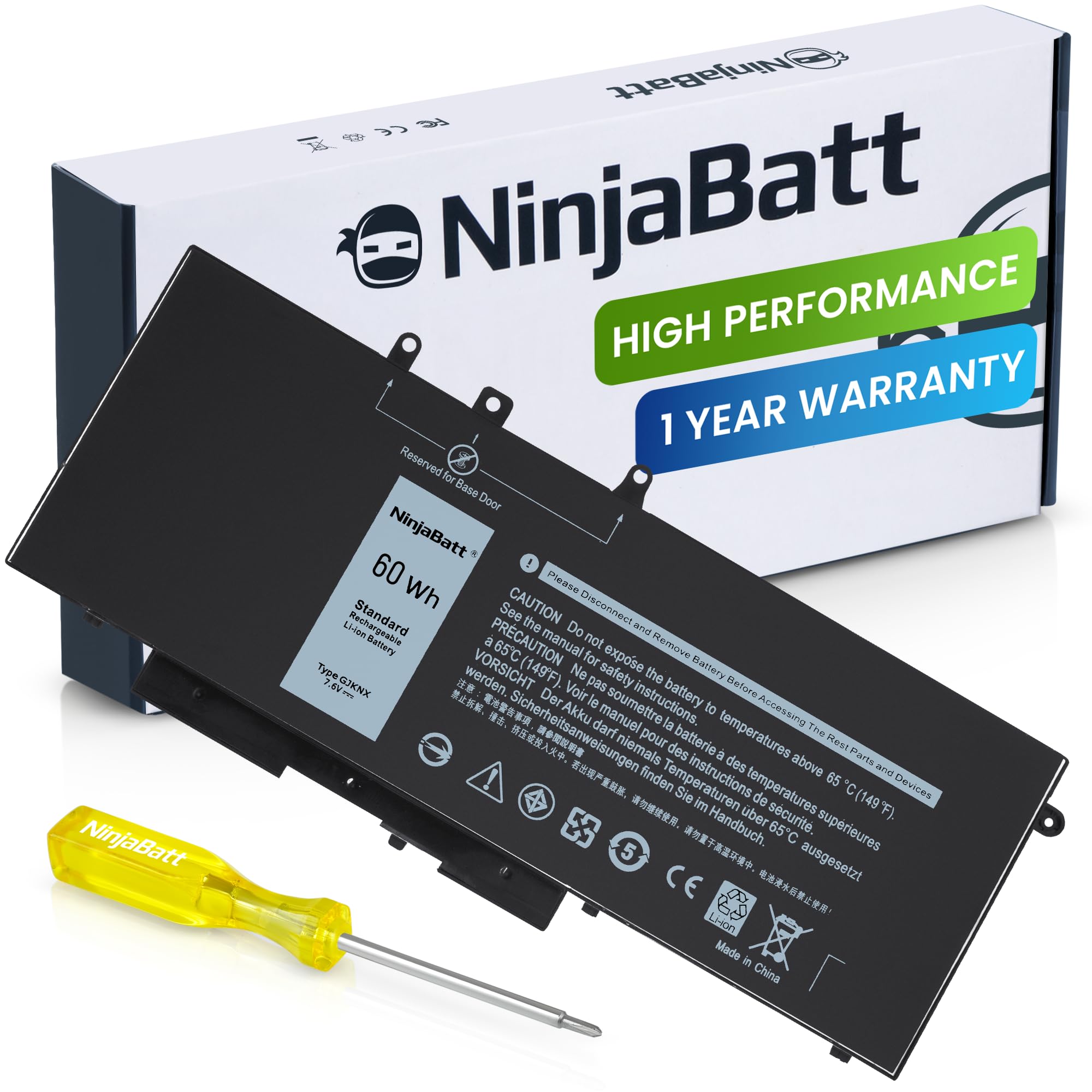 NinjaBatt 60Wh GJKNX Laptop Battery for Dell Latitude 5580 5480 5YHR4 5280 5288 5488 5590 5591 5490 5491 5495 E5480 E5580 E5490 E5590 Precision 15 3520 3530 Series GD1JP DY9NT [60Wh 7.6V]