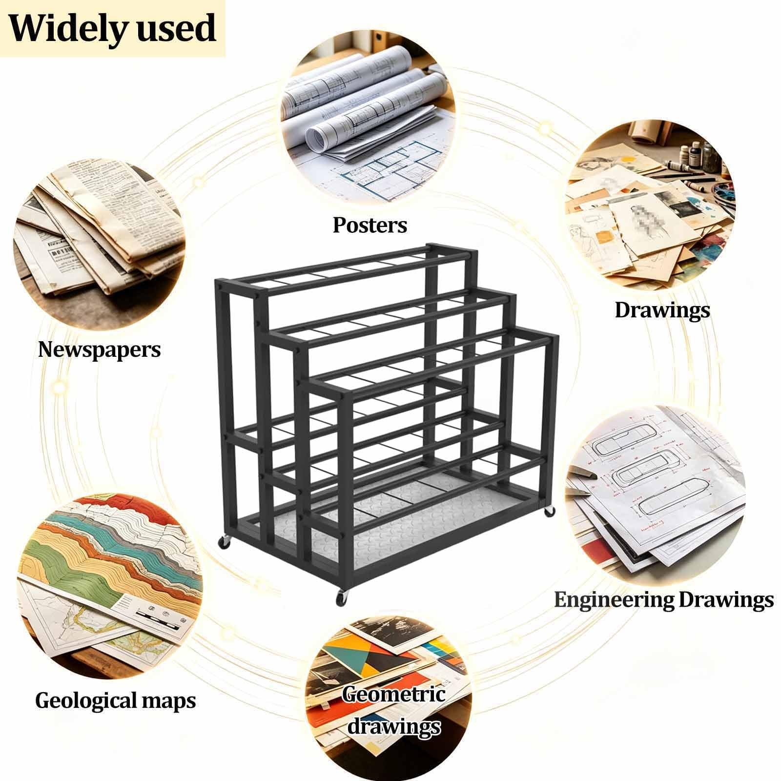 Porta-progetti a 3 livelli con ruote, espositore verticale per poster