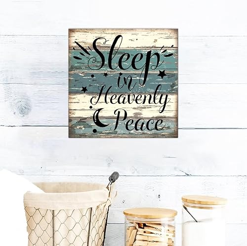 Miniatura 2 de SILYHEART Sleep in Heavenly Peace Wooden Framed Signs Door Sign Rustic Lettering Quotes Home Family Wall Decoration for Home Kitchen Living Room