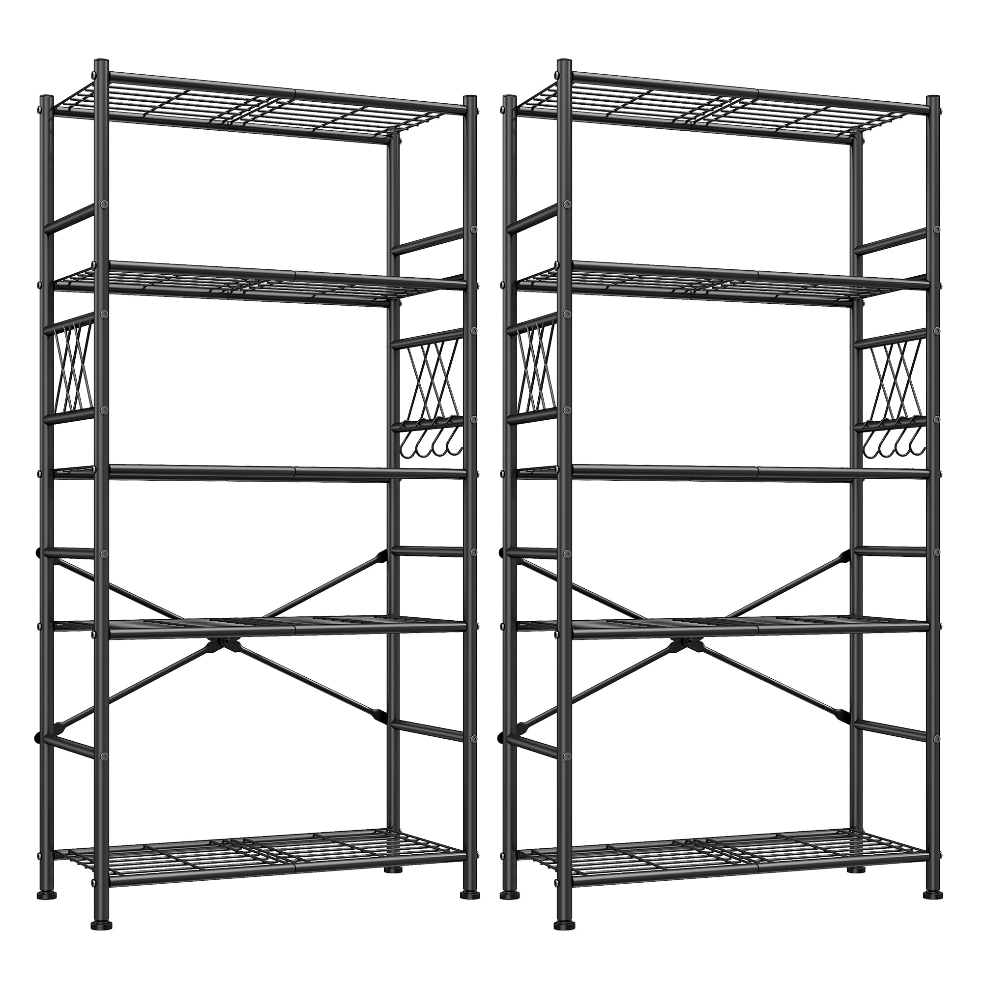 5-Storage Shelves Wire Shelving with Hooks, Metal Shelving Units Shelf Organizer, Wobble-Free Storage Rack with Adjustable Leveling Feet for Kitchen Pantry Laundry Bathroom Dorm,12"D x 30"W x 72"H
