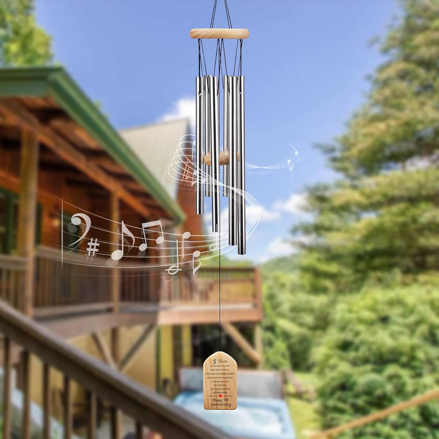 5th Annniversary Wind Chime Gifts for Couples, Happy 5th Ideas, 5 Years of Marriage Wedding Keepsake, 5 Years Anniversary, Wooden Wedding