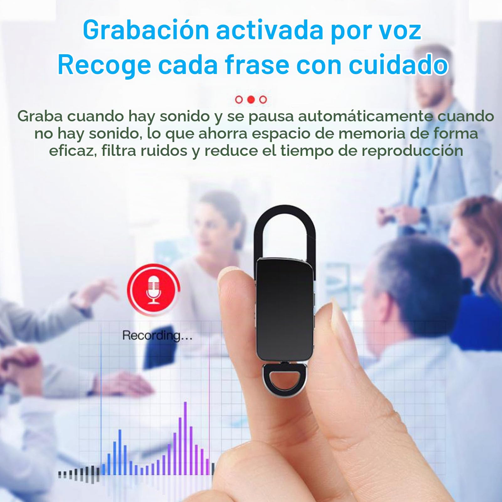 Grabadora Activada por Voz, Dispositivo de Grabación Portátil para Trabajo, Conferencias, Reuniones, Diseño de Llavero Grabadora de Voz Inteligente con Micrófono Inteligente,