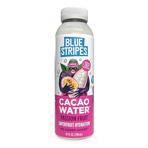 Blue Stripes Agua de cacao hidratación de superfrutas prensada en frío con electrolitos y antioxidantes, sin azúcar añadido, todo natural, ideal