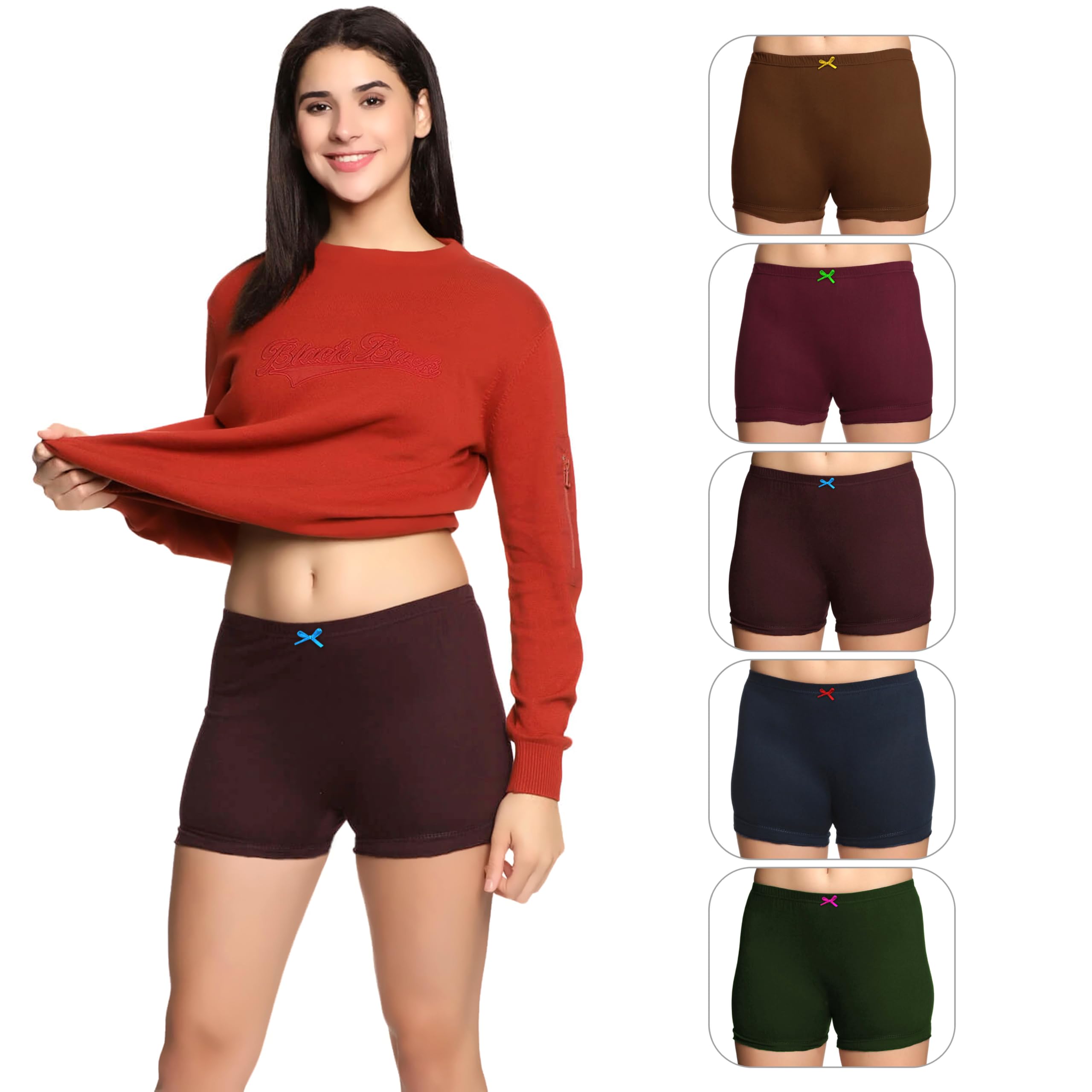 Womens Regular Multicolor Cotton Blend Plain Bloomer(Pack of 5)-image-30