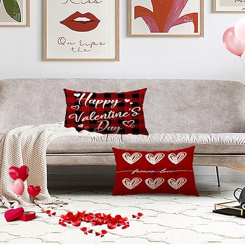 Miniatura 6 de Neatee Living Juego de 4 fundas de almohada para el día de San Valentín de 12 x 20 pulgadas fundas de almohada de corazón rojo con diseño de corazón
