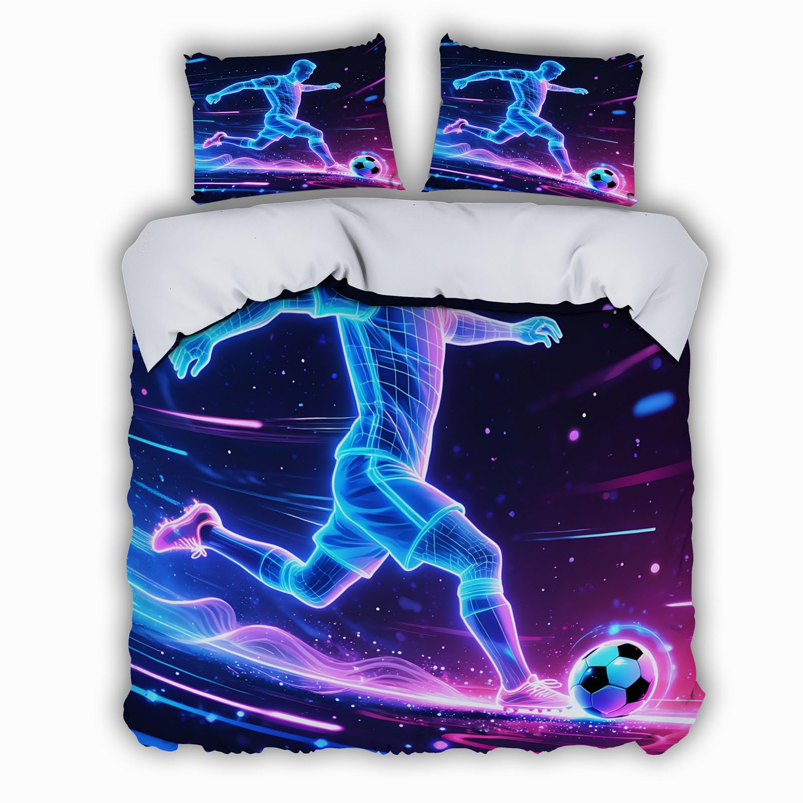Housse de couette football 240x260 cm avec 2 taies parure de lit 2 personnes en microfibre
