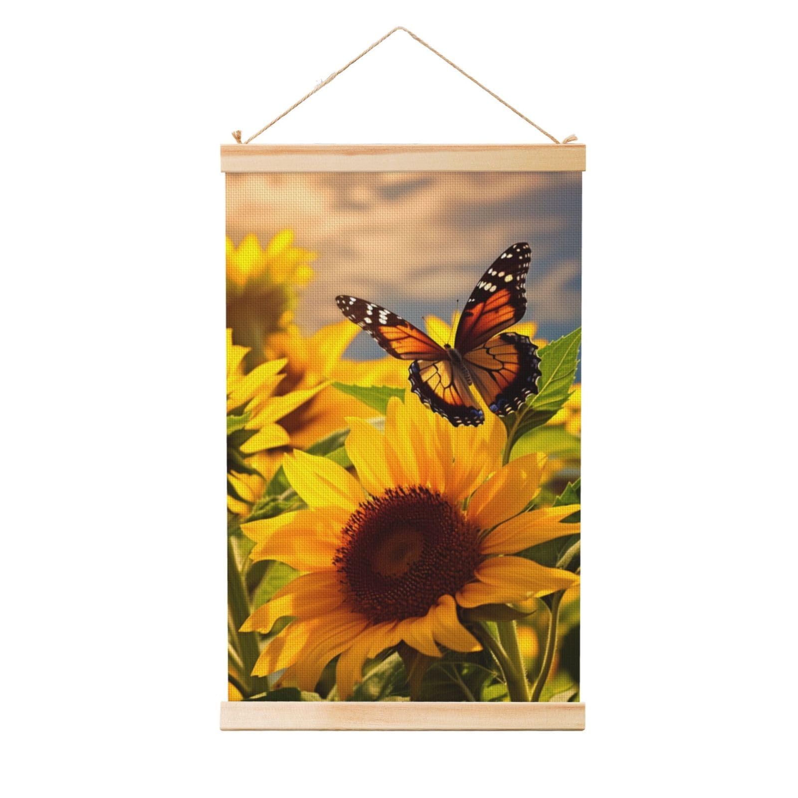 Sunflower Butterfly Posters Wooden Shaft Hanging Poster Canvas Prints Scroll Wall Art Painting Vintage Wall Banner Modern Artwork Decor for Home Decor Ready to Hang 20"x30"