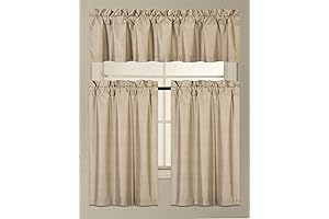 3 Piece Elegant Kitchen Curtains in Tan Faux Silk Blackout
