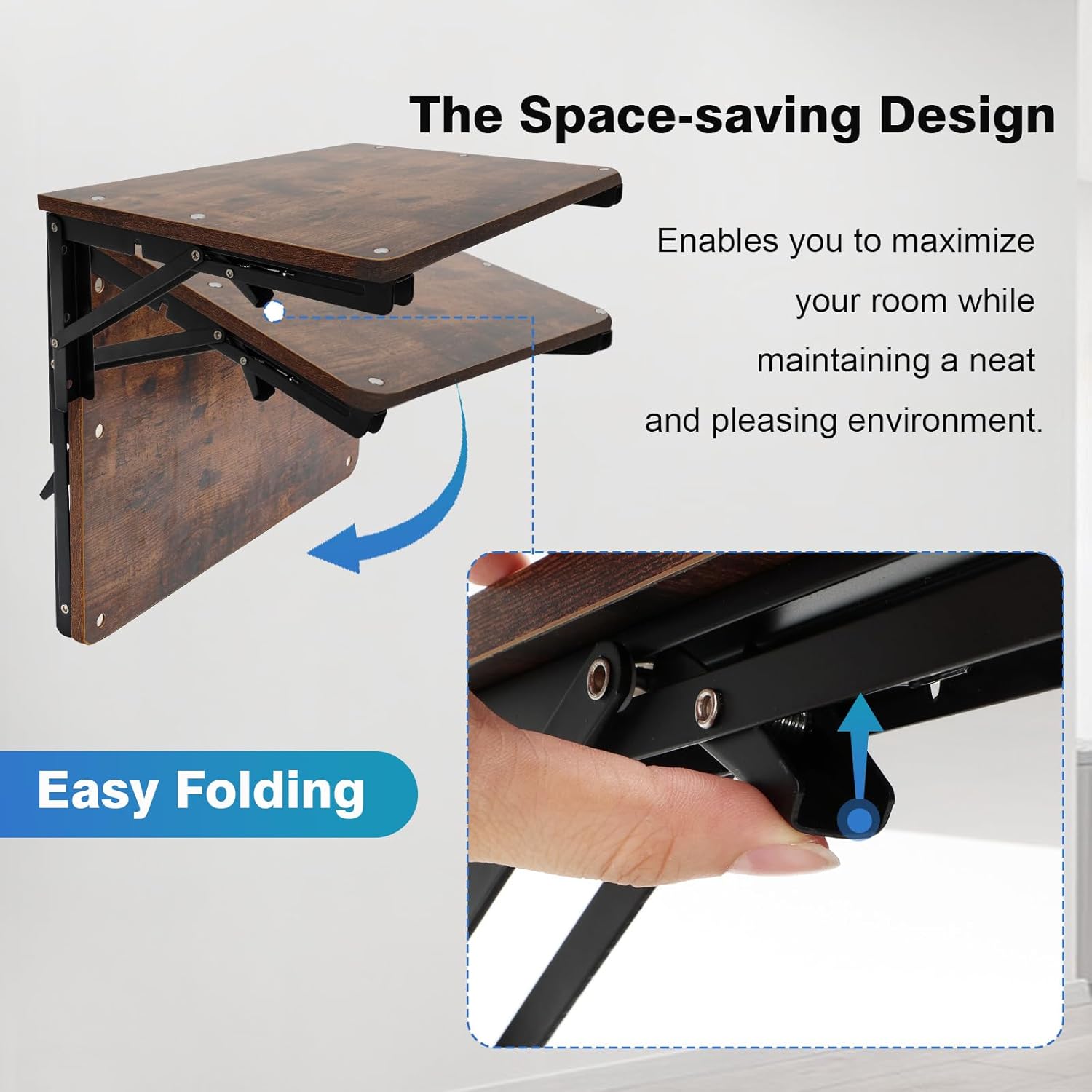 Wooden Folding Shelf Wall Mounted for Small Space, Wall Table for Living Room Bedroom Decor, Home Office Floating Fold Down Desk, Media Shelves with Heavy-Duty Brackets Holds Up to 30lbs, 21.6"*11.8"