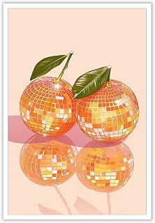 Orange Disco Ball Canvas Wall Art Retro Disco Art Poster Trendy Bar Cart Decor Painting Prints for Home Kitchen Living Room Wall Decor 12x16in Unframed style-4