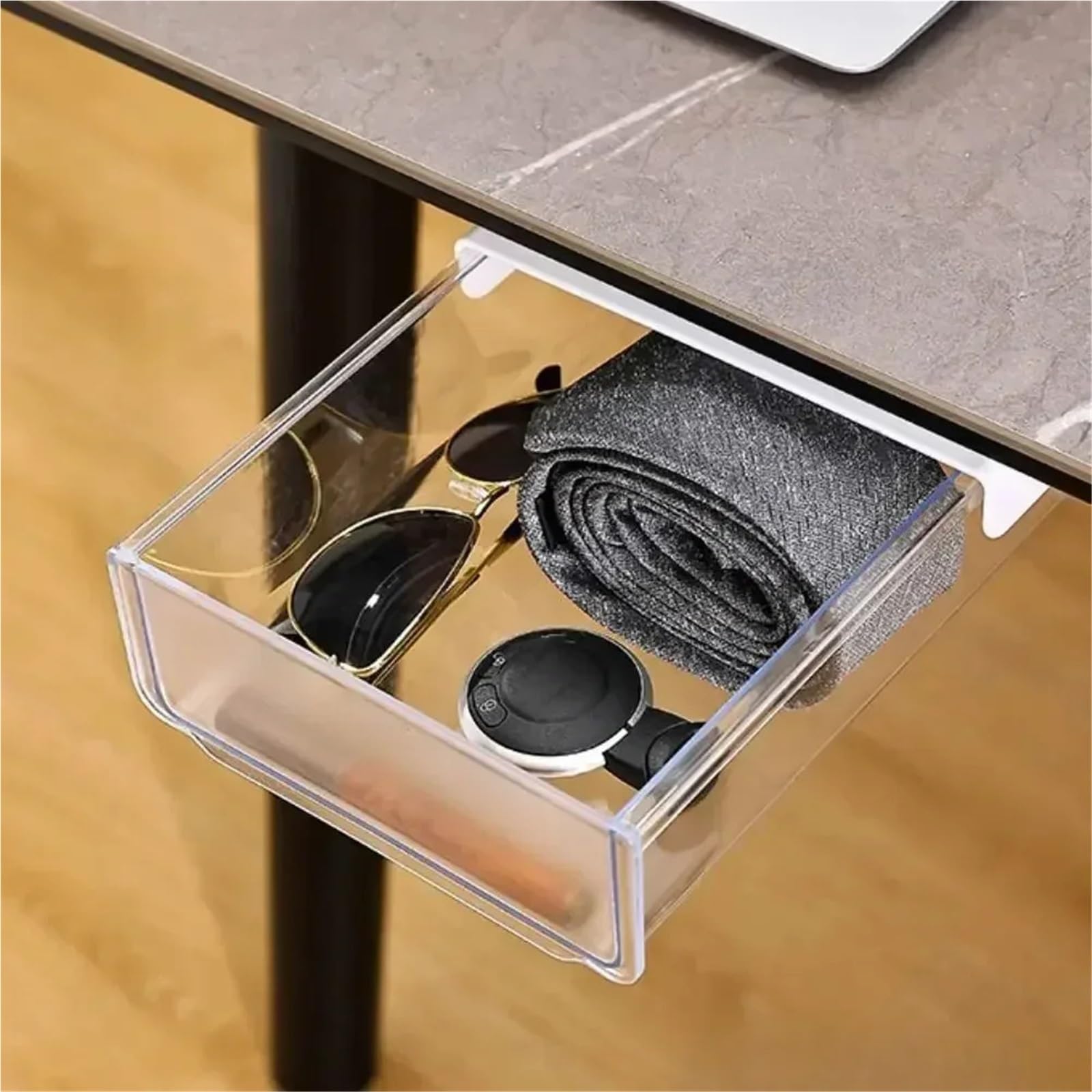 Mehrfarbige Untertischschublade, selbstklebend, 21 x 17,5 x 6 cm, platzsparende Aufbewahrungslösung für Home Office, grünes Schreibtischzubehör