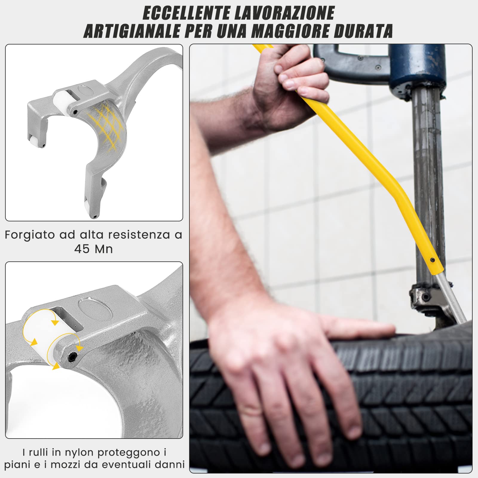 COSTWAY Strumento di Montaggio e Smontaggio Pneumatici Cambia Gomme da 44 cm a 62 cm, 3 PCS Strumenti Manuali con Supporto per Tallone in Acciaio per la Riparazione di Auto (Giallo)