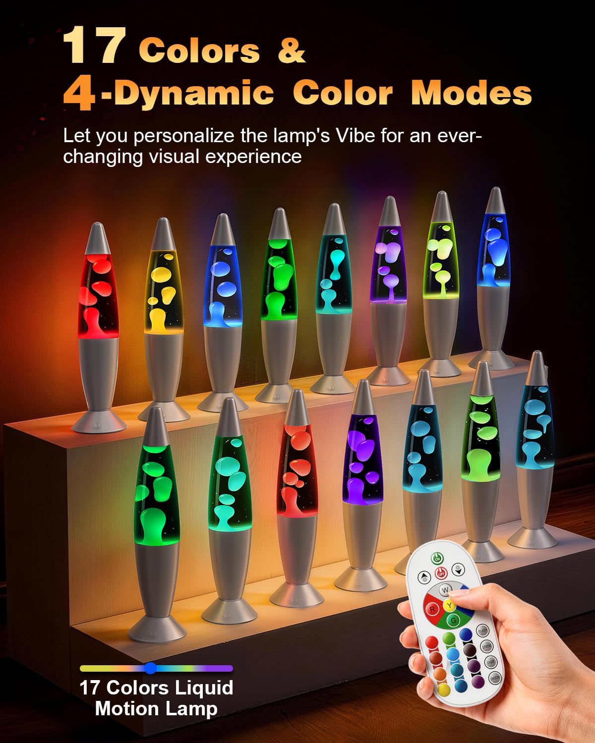 13,5" Lampada a Liquido Art Deco, Telecomando 17 Cambio Colori Luci Notturne, Lampada Atmosfera Retro per Decorazione Camera da Letto, Regalo per Bambini/Adulti a Natale, Festa (Argento)