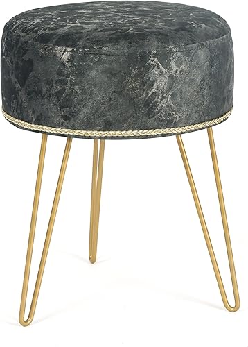 Miniatura 8 de Asense Reposapiés de piel sintética, reposapiés tapizados suaves y peludos, otomana con patas de metal dorado, muebles decorativos, gris