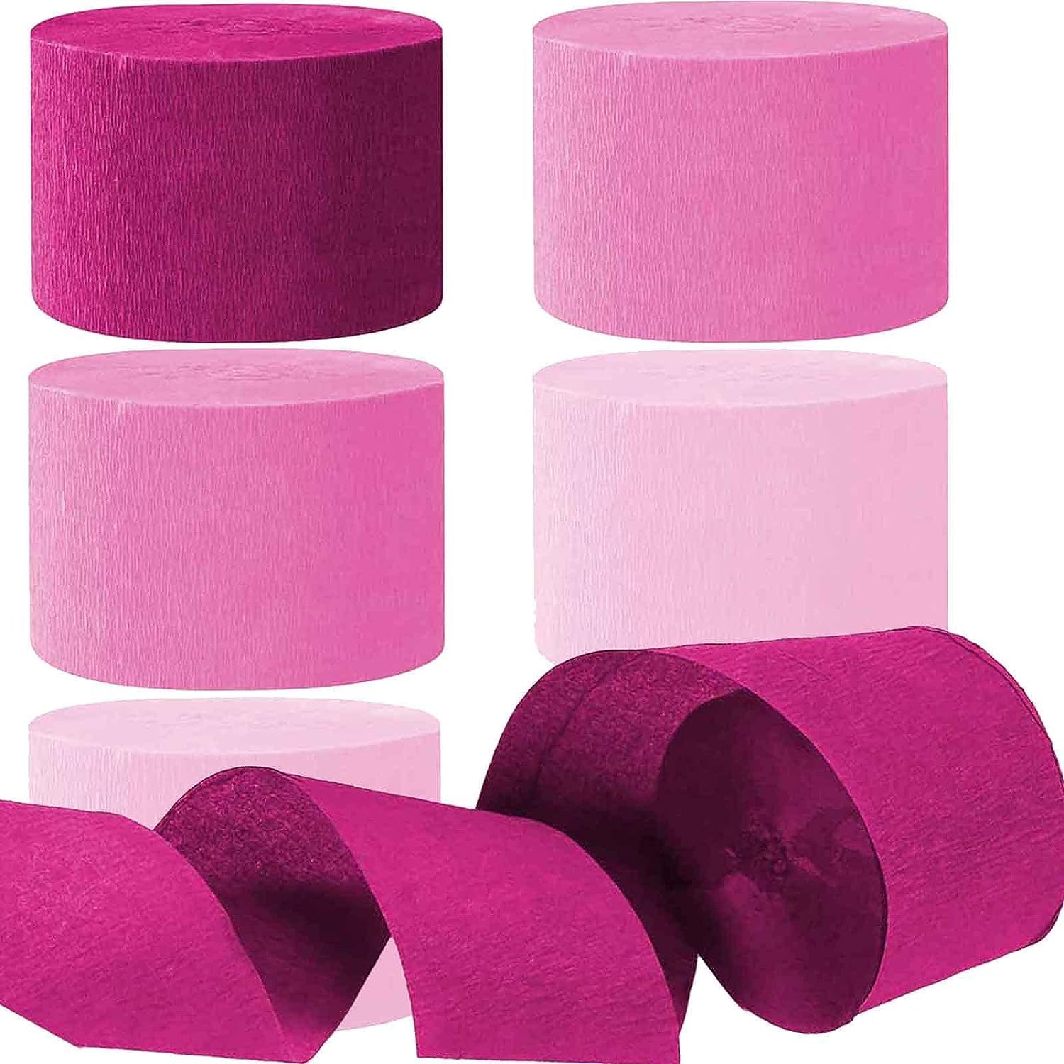 GAKA FAVOR Papel crepé Rosa de 4,5 cm x 25 m,6 Rollos de Papel serpentinas Rosa Cambio Gradual de Fondo para Colgar Fiesta Streamer Decoraciones para Fiestas de cumpleaños, Bodas y Festivales