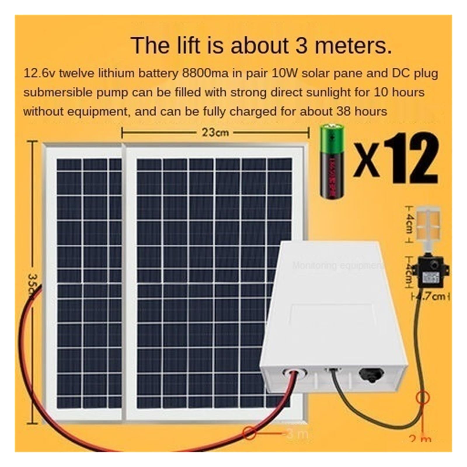 Fontanna wodna solarna, 12V filtrowana mała fontanna solarna pompa do akwarium zewnętrzna bezszczotkowa pompa głębinowa ssąca cyrkulacyjne chłodzenie akwarium na zewnątrz(12v with battery 12)