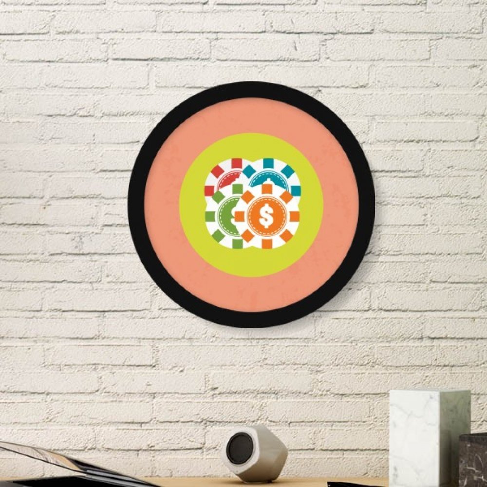 Cadre photo rond en bois noir avec illustration de jetons de casino pour décoration de table