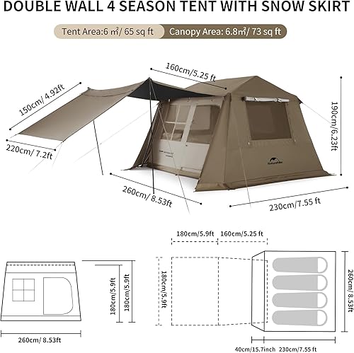 Miniatura 2 de Naturehike Village - Tienda de campaña instantánea para 4 personas y 8 personas con lluvia completa, tienda de campaña grande impermeable