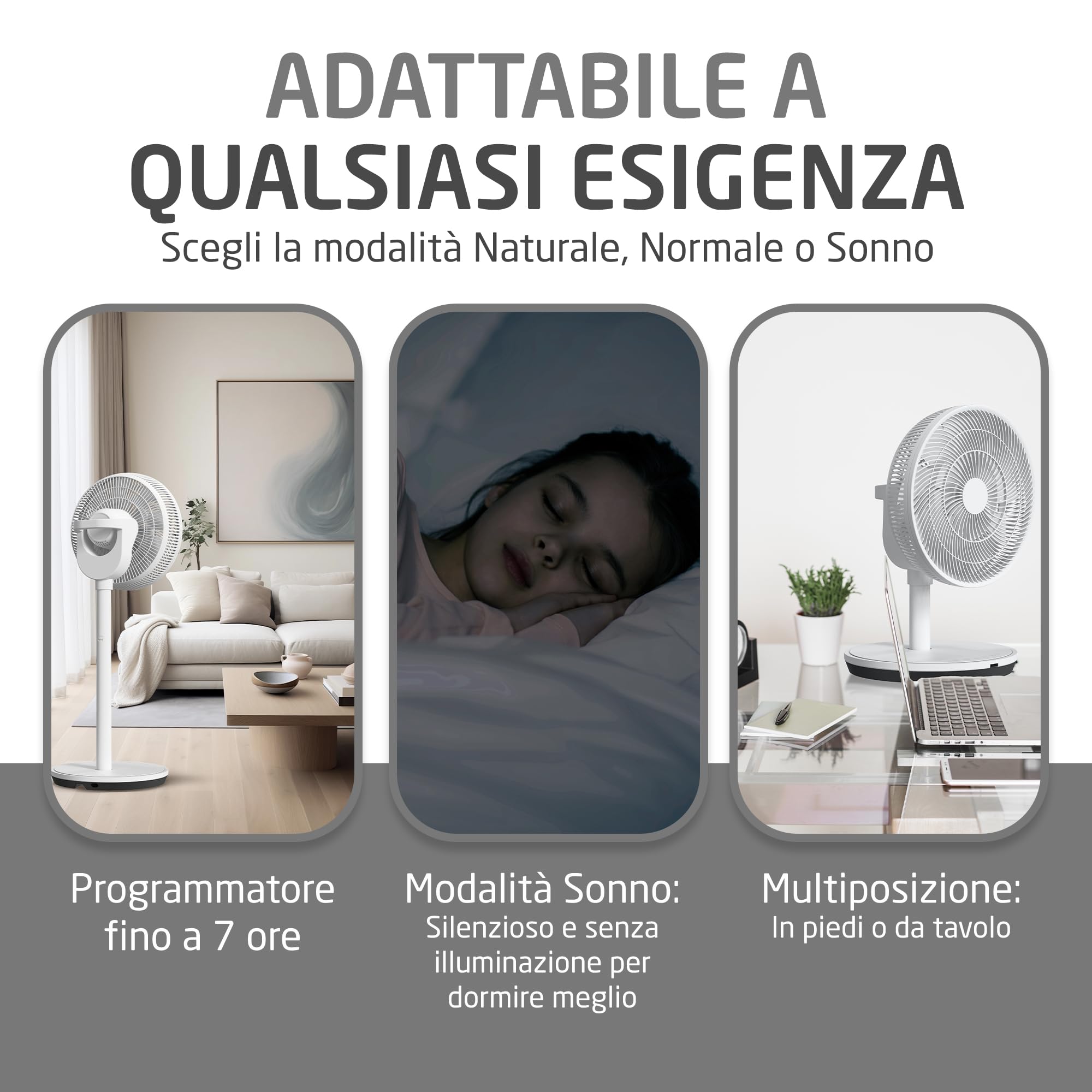 Amig - Ventilatore da Pavimento e da Tavolo GALAIR WIFI-01 - Silenzioso 13dB - 26 Velocità - Oscillazione Verticale e Orizzontale - Basso Consumo 27W - Telecomando e App - Luce LED
