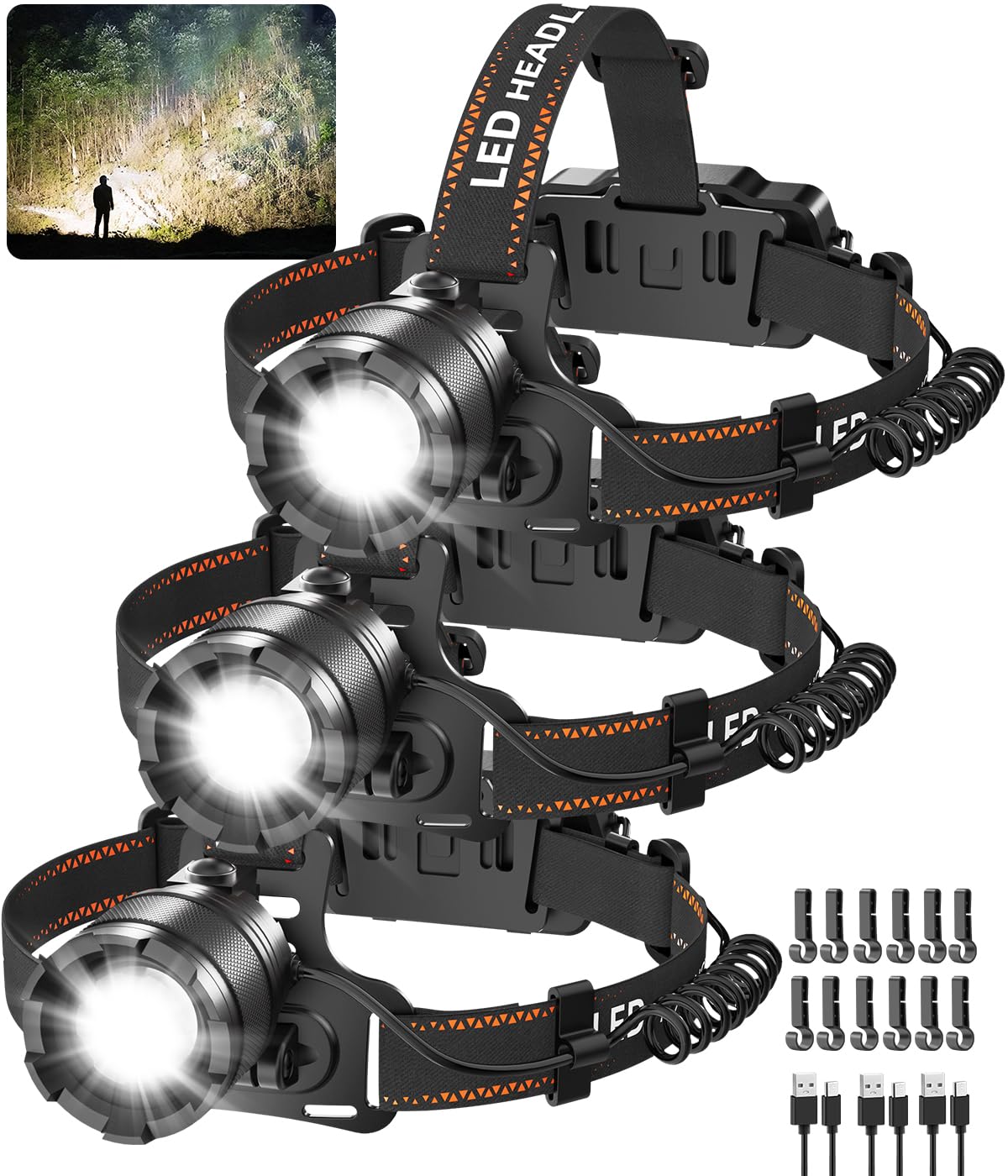 Amazon.com : KYEKIO 3Pack Rechargeable Headlamps for Adults, Super
