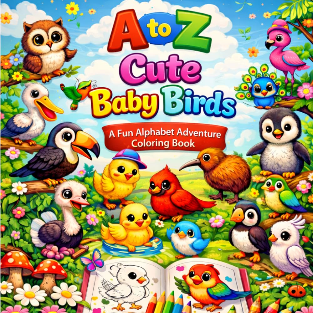 A to Z Cute Baby Birds Coloring Book: Fun Alphabet Bird Coloring Book for Kids| Learn ABC with Adorable Baby Birds | Easy and Cute Animal Coloring ... Cute and Adorable Baby coloring Book Library)