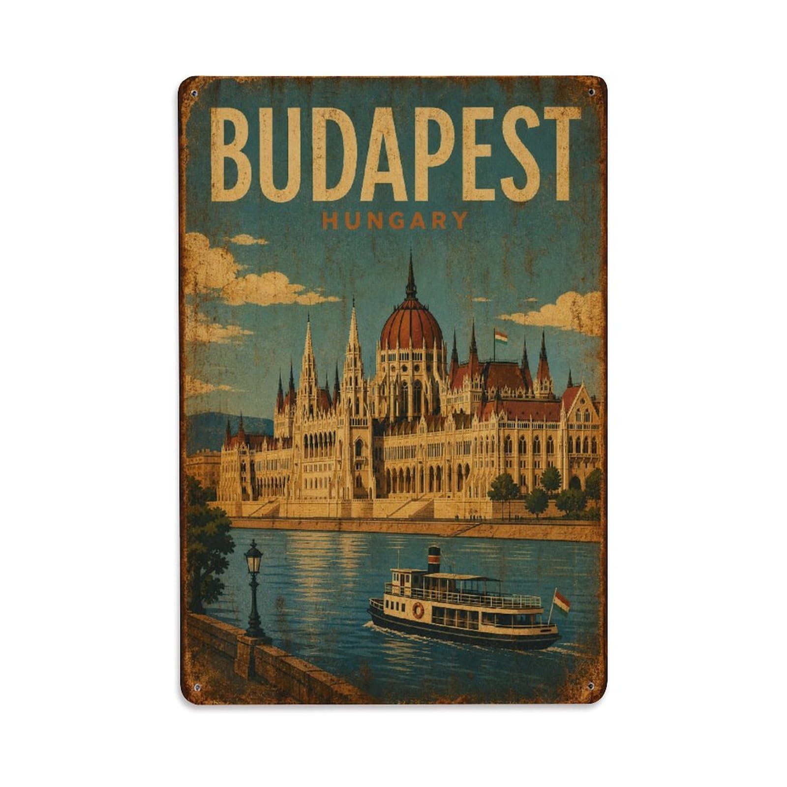 Travel Vintage Hungary Budapest Metal Tin Sign