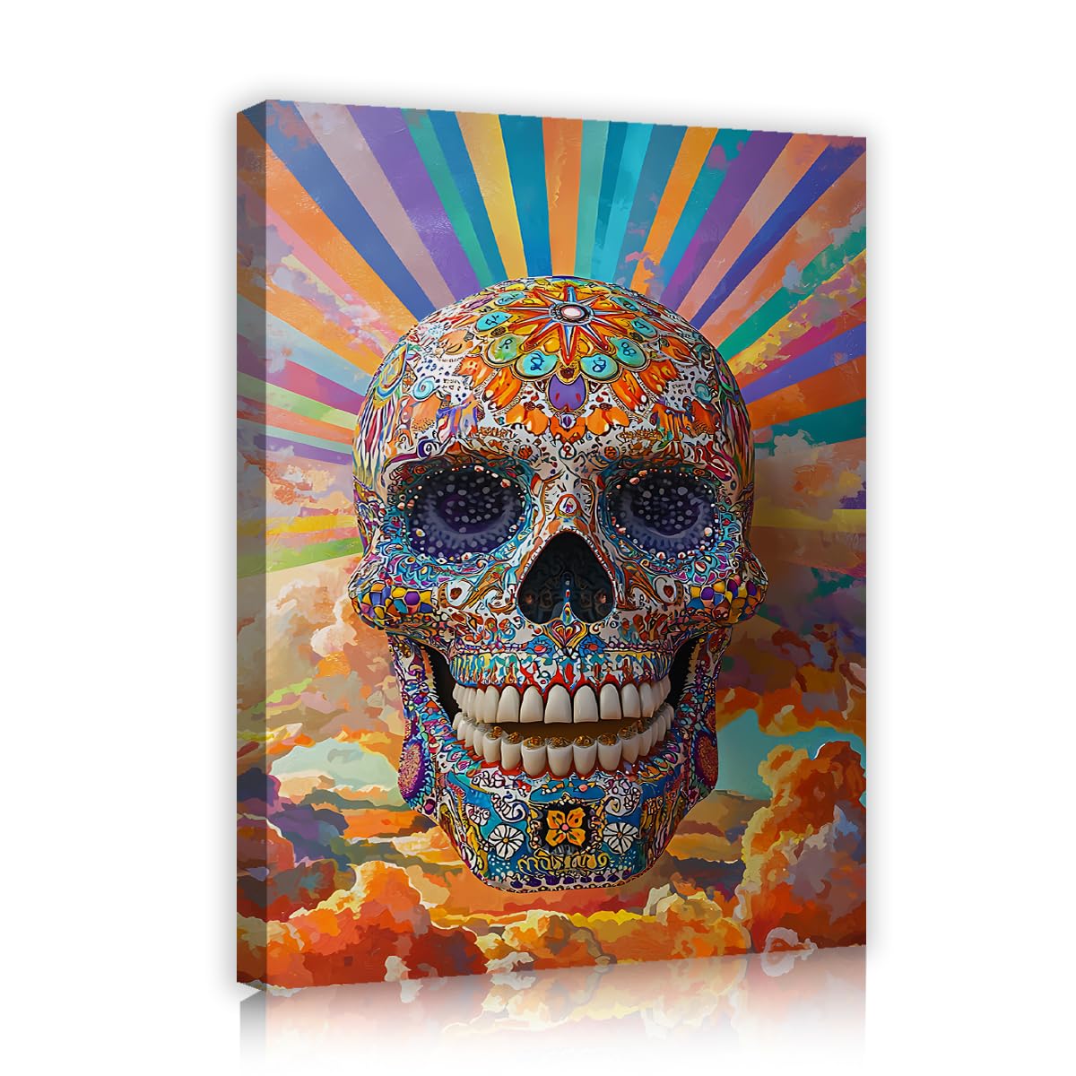 YUNART Sugar Skull Wall Art Print Pop Art Canvas Art Colorful Skull Print Gothic Halloween Decor Gallery Wrapped Framed Ready to Hang 30x40cm Innerframe