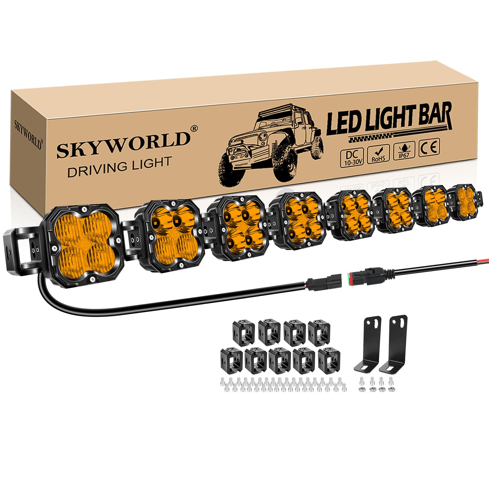 SKYWORLD Offroad listwa świetlna 133 cm 240 W 20000 LM listwa świetlna LED 12V 24V powodzi światła robocze dla 4x4 Offroad samochód ciężarowy SUV UTE ATV Pojazdy Łódź, wodoodporny 3000K bursztyn